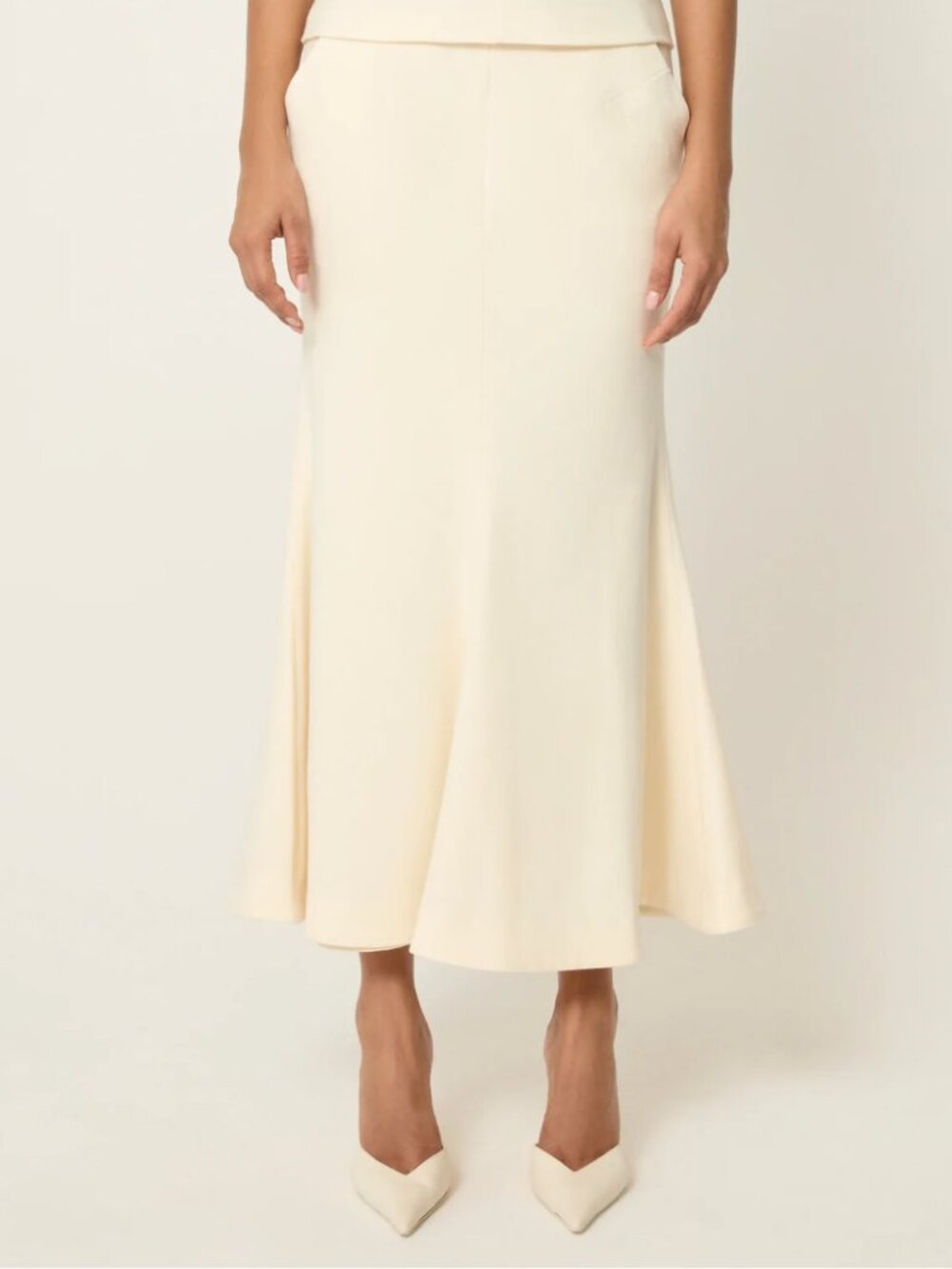 KHY Off-White Long Thick Fishtail Tailored Midi Skirt Large